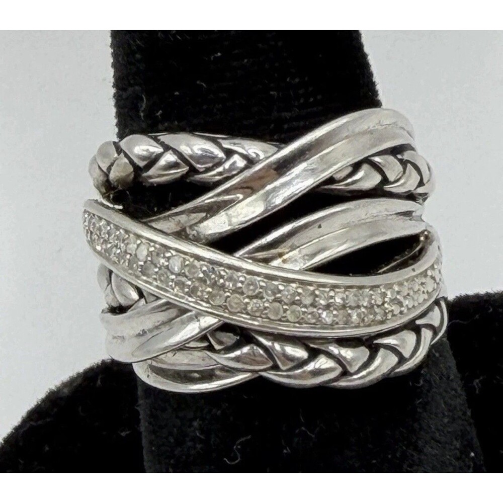 Criss Cross Multi Layer Ring Sterling Silver 925 CZ Size 6.75